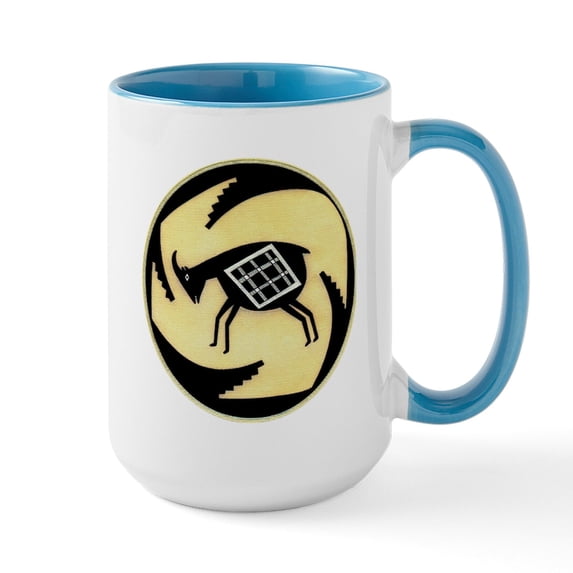 CafePress - MIMBRES BUTTING GOAT BOWL DESIGN Large Mug - 15 oz Ceramic Large White Novelty Mug