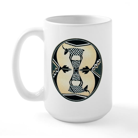 CafePress - MIMBRES CHECKERED GOATS BOWL DESIGN Large Mug - 15 oz Ceramic Large White Novelty Mug