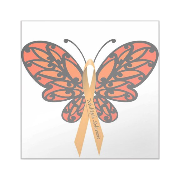 CafePress - MS Awareness Butterfly Ribbon Sticker - Square Sticker 3" x 3"