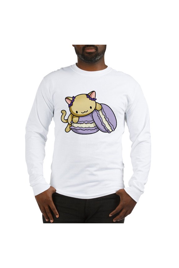 - Macaron Kitty Long Sleeve T Shirt - Unisex Cotton Long Sleeve T-Shirt