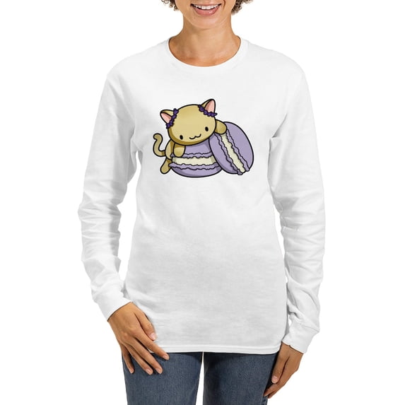 CafePress - Macaron Kitty Long Sleeve T Shirt - Women's Long Sleeve Graphic Casual T-Shirt