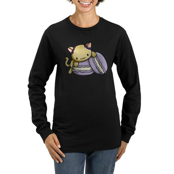 CafePress - Macaron Kitty Long Sleeve T Shirt - Women's Long Sleeve Graphic Tee Casual Fit