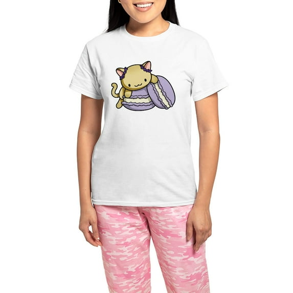 CafePress - Macaron Kitty Pajamas - Women's Short Sleeve Print T-Shirt and Pants Light Cotton Pajama Set