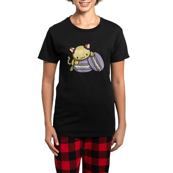 CafePress - Macaron Kitty Pajamas - Women's Short Sleeve Print T-Shirt and Pants Dark Cotton Pajama Set