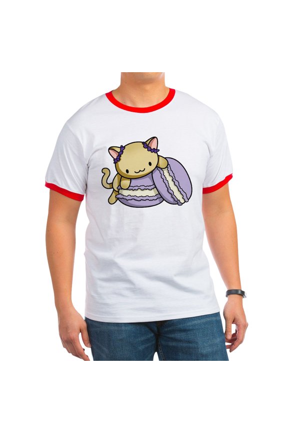 - Macaron Kitty T Shirt - 100% Cotton Ringed T-Shirt