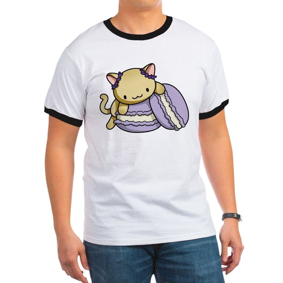 CafePress - Macaron Kitty T Shirt - 100% Cotton Ringed T-Shirt