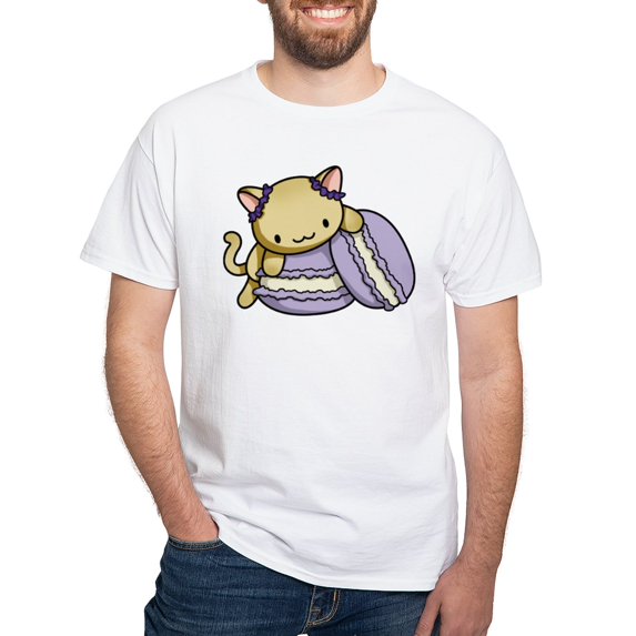 CafePress - Macaron Kitty T Shirt - Men's White Classic Cotton T-Shirts