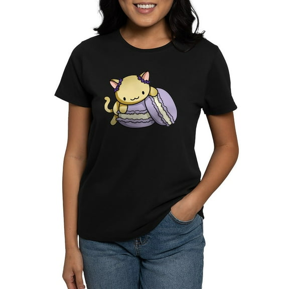 CafePress - Macaron Kitty T Shirt - Women's Traditional Fit Dark T-Shirt