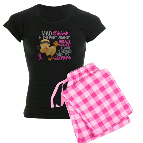 CafePress - Mad Chick 3L Breast Cancer Women's Dark Pajamas - Women's Short Sleeve Print T-Shirt and Pants Dark Cotton Pajama Set