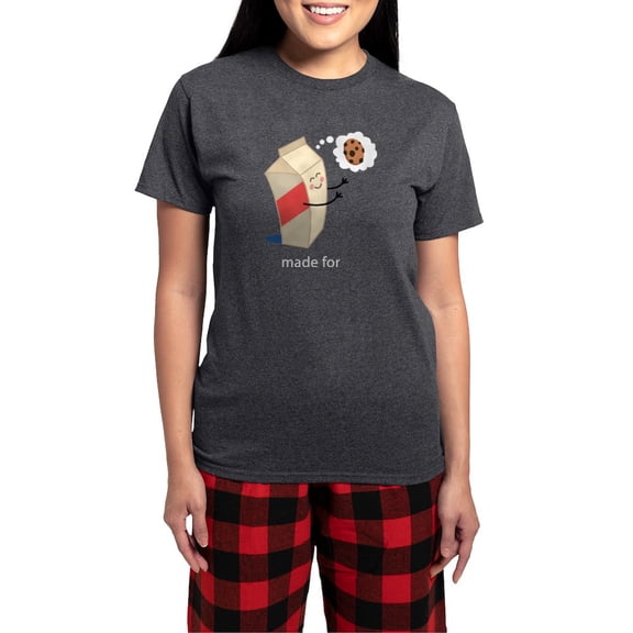 CafePress - Made For Each Other Cookies And Milk Pajamas - Women's Short Sleeve Print T-Shirt and Pants Charcoal Gray Cotton Pajama Set