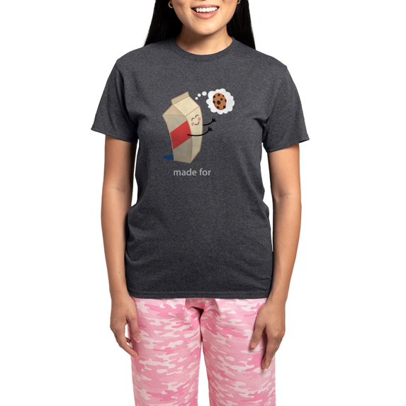 CafePress - Made For Each Other Cookies And Milk Pajamas - Women's Short Sleeve Print T-Shirt and Pants Charcoal Gray Cotton Pajama Set