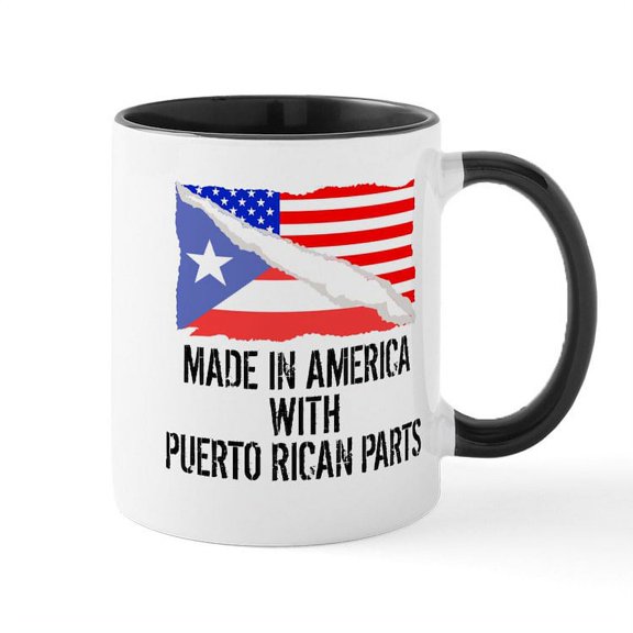 CafePress - Made In America With Puerto Rican Parts Mugs - 11 oz Ceramic Mug - Novelty Coffee Tea Cup