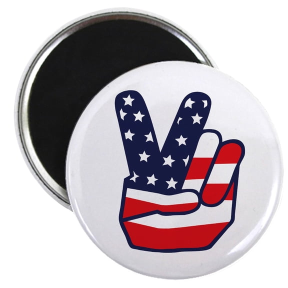 CafePress - Magnet USA Peace Fingers - 2.25" Round Magnet, Refrigerator Magnet, Button Magnet Style