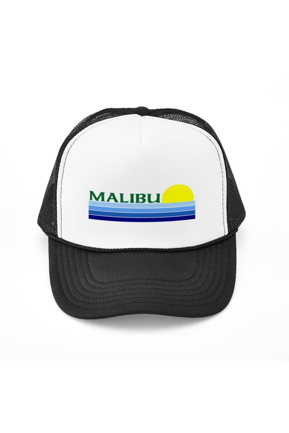 - Malibu, California - Adjustable Unisex Printed Trucker Hat with Mesh Back