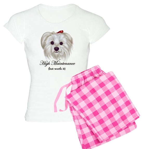 CafePress - Maltese: High Maintenance Women's Light Pajamas - Women's Short Sleeve Print T-Shirt and Pants Light Cotton Pajama Set