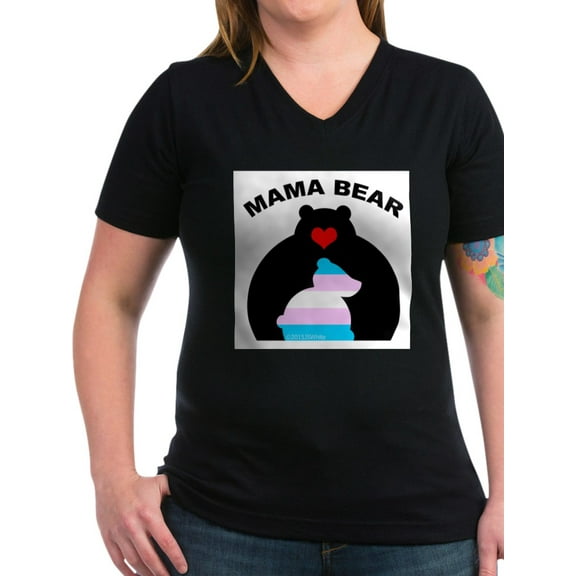 CafePress - Mama Bear Trans T Shirt - Women's V-Neck Dark T-Shirt