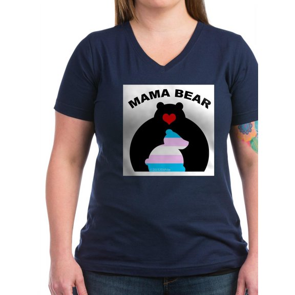 CafePress - Mama Bear Trans T Shirt - Women's V-Neck Dark T-Shirt