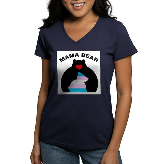 CafePress - Mama Bear Trans T Shirt - Women's V-Neck Dark T-Shirt