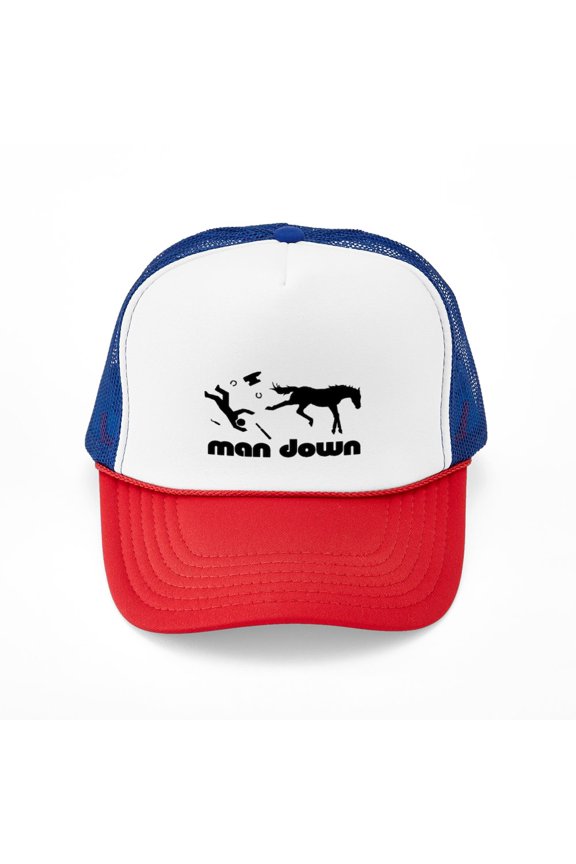 - Man Down Horseshoer - Adjustable Unisex Printed Trucker Hat with Mesh Back