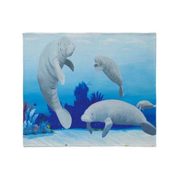 CafePress - Manatees 3 Square Throw Blanket - Soft Fleece Throw Blanket, 50"x60" for All Ages