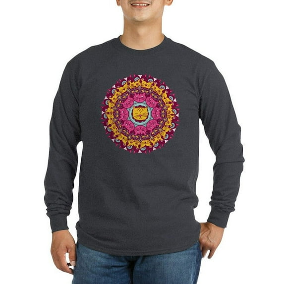 CafePress - Mandala Cats Long Sleeve T Shirt - Long Sleeve Dark T-Shirt