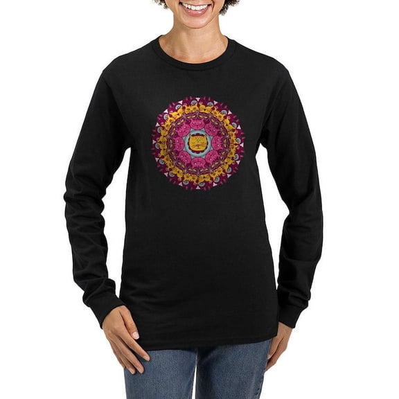 CafePress - Mandala Cats Long Sleeve T Shirt - Women's Long Sleeve Graphic Tee Casual Fit