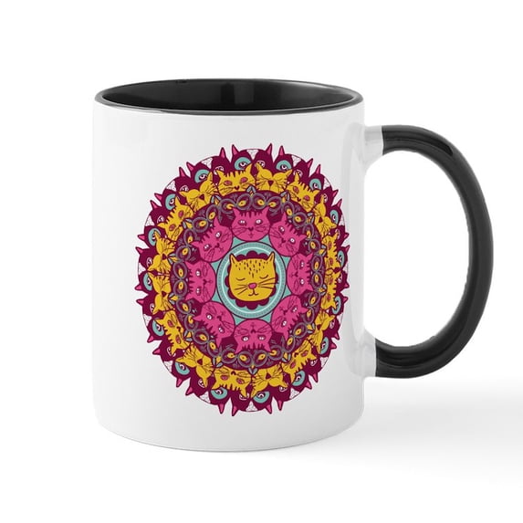 CafePress - Mandala Cats Mugs - 11 oz Ceramic Mug - Novelty Coffee Tea Cup