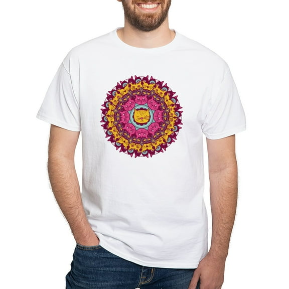 CafePress - Mandala Cats T Shirt - Men's White Classic Cotton T-Shirts