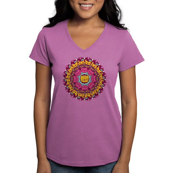 CafePress - Mandala Cats T Shirt - Women's V-Neck Dark T-Shirt