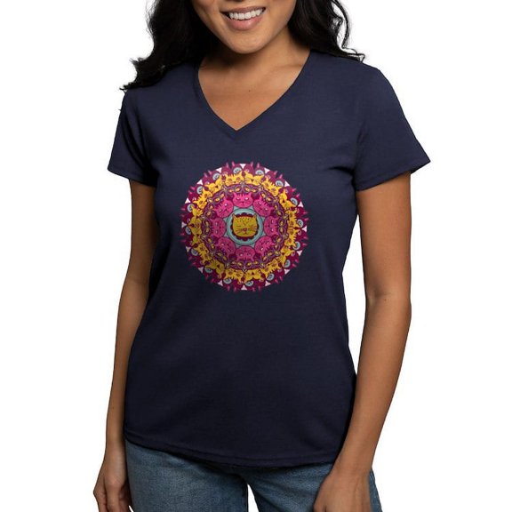 CafePress - Mandala Cats T Shirt - Women's V-Neck Dark T-Shirt