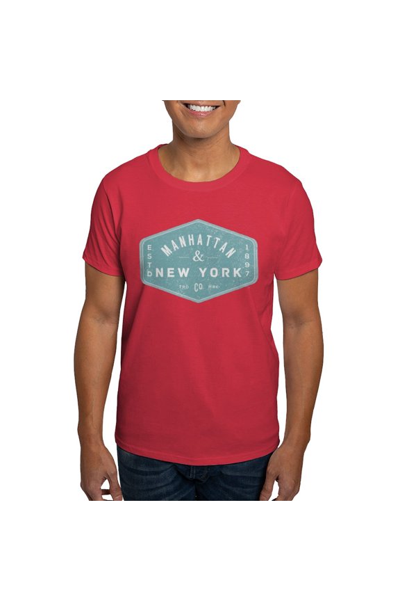 - Manhattan New York City Vintage Logo Light T Shirt - Men's Classic Graphic Cotton T-Shirt