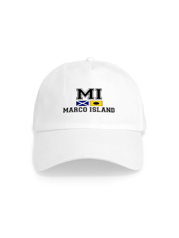 - Marco Island FL Nautical Flags Design Cap - Adjustable 100% Brushed Unisex Casual Cotton Baseball Cap, Beige, 1