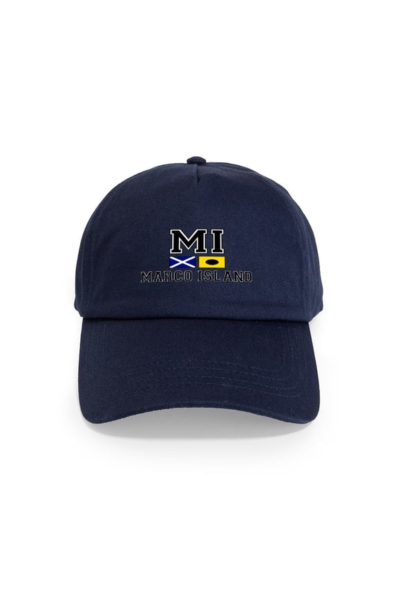 - Marco Island FL Nautical Flags Design Cap - Adjustable 100% Brushed Unisex Casual Cotton Baseball Cap, Beige, 1