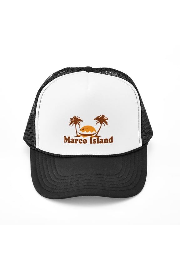 - Marco Island Palm Trees Design. - Adjustable Unisex Printed Trucker Hat with Mesh Back