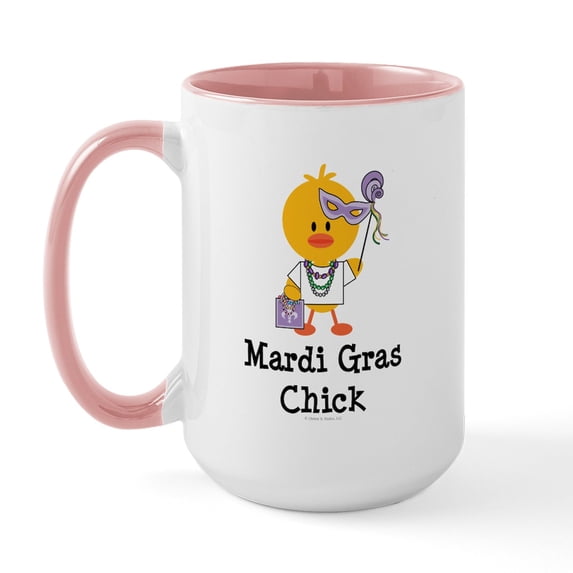 CafePress - Mardi Gras Chick Large Mug - 15 oz Ceramic Large White Novelty Mug