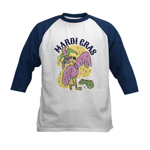 CafePress - Mardi Gras Flamingo Baseball Jersey - Kids Cotton Baseball Jersey, 3/4 Sleeve Shirt