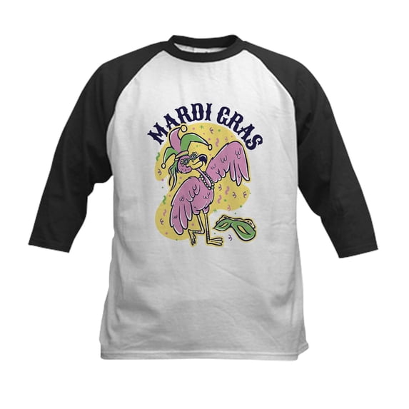CafePress - Mardi Gras Flamingo Baseball Jersey - Kids Cotton Baseball Jersey, 3/4 Sleeve Shirt