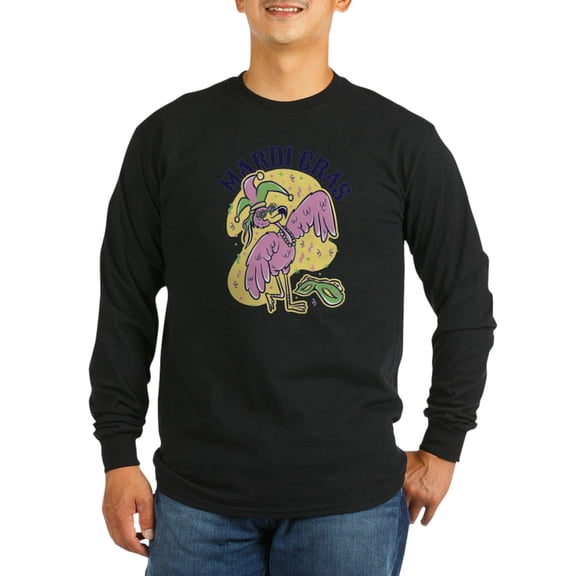 CafePress - Mardi Gras Flamingo Long Sleeve T Shirt - Long Sleeve Dark T-Shirt