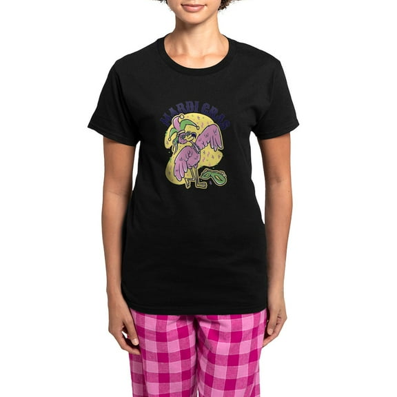 CafePress - Mardi Gras Flamingo Pajamas - Women's Short Sleeve Print T-Shirt and Pants Dark Cotton Pajama Set