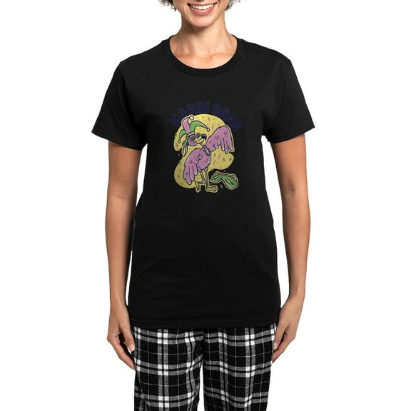 CafePress - Mardi Gras Flamingo Pajamas - Women's Short Sleeve Print T-Shirt and Pants Dark Cotton Pajama Set