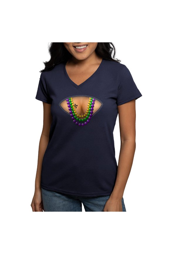 - Mardi Gras Gld Grn Prp Fleur 12X12 Cafe T Shirt - Women's V-Neck Dark T-Shirt