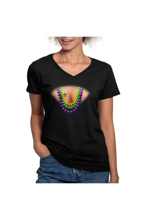 - Mardi Gras Gld Grn Prp Fleur 12X12 Cafe T Shirt - Women's V-Neck Dark T-Shirt