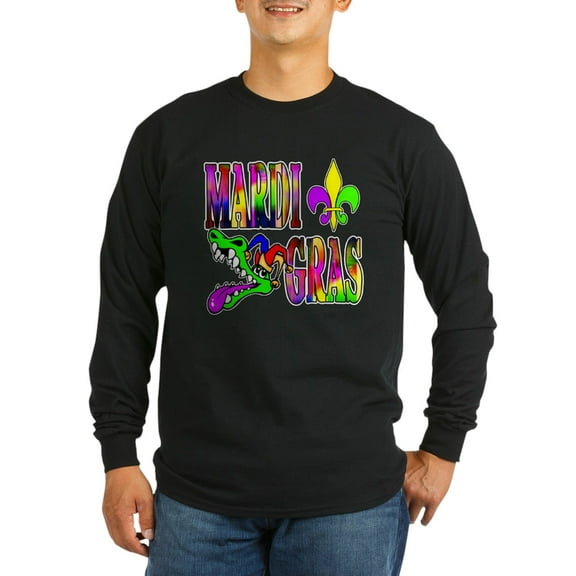 CafePress - Mardi Gras With Gator Long Sleeve Dark T Shirt - Long Sleeve Dark T-Shirt