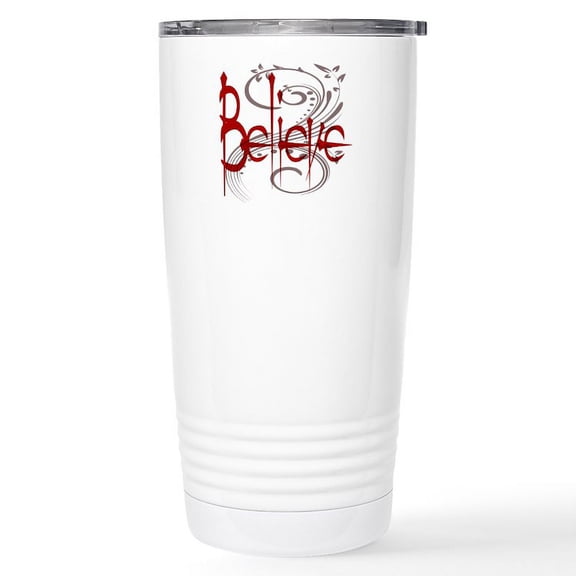 CafePress - Maroon Believe With Gray Flou Stainless Steel Trav - Insulated Stainless Steel Travel Tumbler 20 oz.