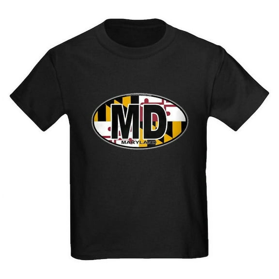 CafePress - Maryland MD Oval (W/Flag) Kids Dark T Shirt - Dark T-Shirt Kids XS-XL