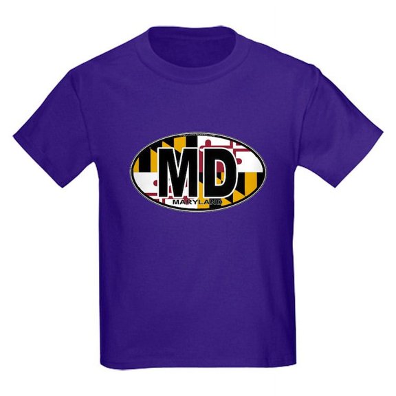 CafePress - Maryland MD Oval (W/Flag) Kids Dark T Shirt - Dark T-Shirt Kids XS-XL