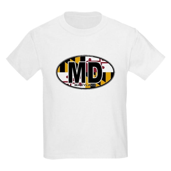 CafePress - Maryland MD Oval (W/Flag) Kids Light T Shirt - Light Classic Kids Graphic, Short Sleeve T-Shirt, Sizes XS-XL