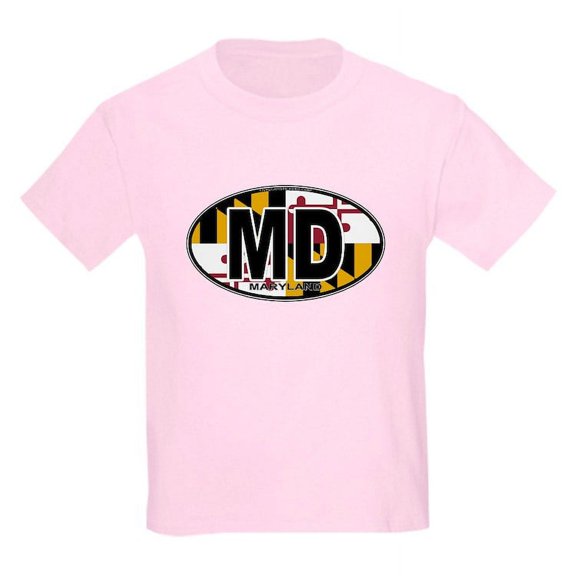 CafePress - Maryland MD Oval (W/Flag) Kids Light T Shirt - Light Classic Kids Graphic, Short Sleeve T-Shirt, Sizes XS-XL