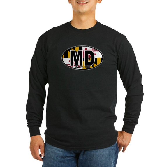 CafePress - Maryland MD Oval (W/Flag) Long Sleeve Dark T Shirt - Long Sleeve Dark T-Shirt