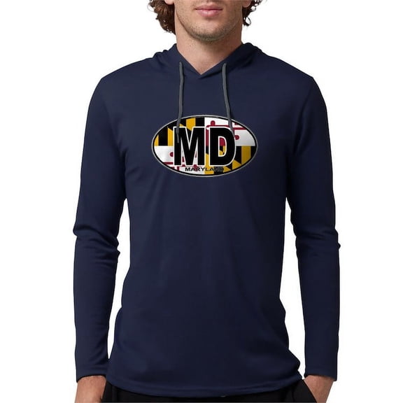 CafePress - Maryland MD Oval (W/Flag) Long Sleeve T Shirt - Mens Hooded Shirt